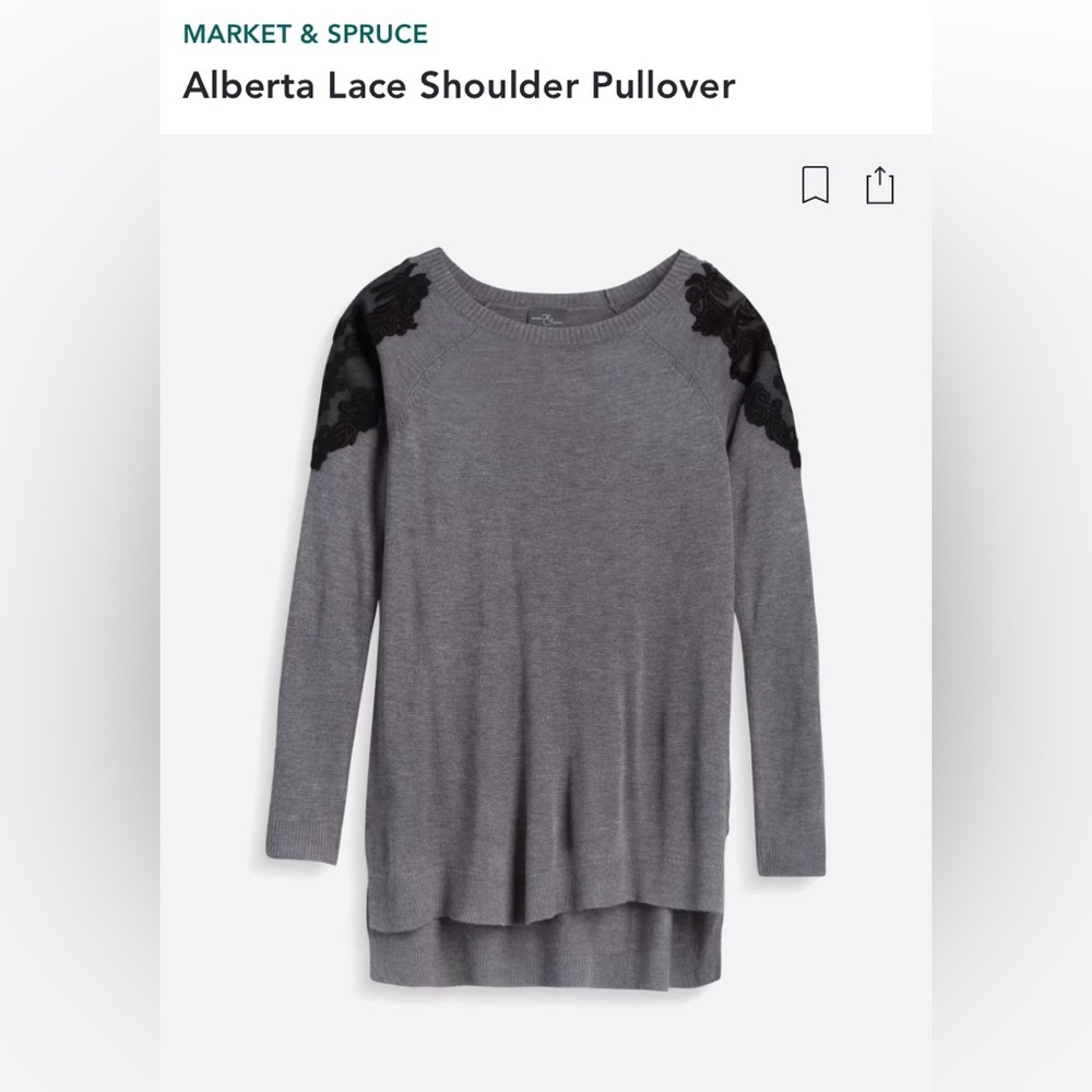 MARKET & SPRUCE Alberta Lace Shoulder Pullover | Small | Gray